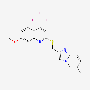 molecular formula C20H16F3N3OS B2970213 7-甲氧基-2-(((6-甲基咪唑并[1,2-a]吡啶-2-基)甲基)硫代)-4-(三氟甲基)喹啉 CAS No. 899353-65-2