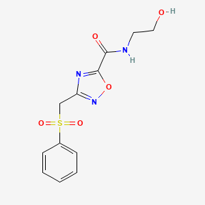 molecular formula C12H13N3O5S B2970214 N-(2-hydroxyethyl)-3-[(phenylsulfonyl)methyl]-1,2,4-oxadiazole-5-carboxamide CAS No. 924862-01-1