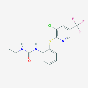 molecular formula C15H13ClF3N3OS B2970215 N-(2-((3-Chloro-5-(trifluoromethyl)-2-pyridinyl)sulfanyl)phenyl)-N'-ethylurea CAS No. 338407-35-5