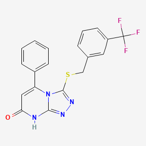 molecular formula C19H13F3N4OS B2970220 5-phenyl-3-((3-(trifluoromethyl)benzyl)thio)-[1,2,4]triazolo[4,3-a]pyrimidin-7(8H)-one CAS No. 897616-10-3