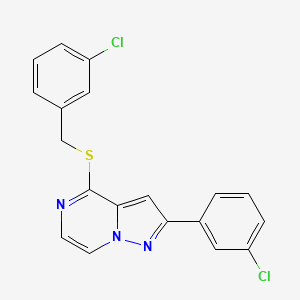 molecular formula C19H13Cl2N3S B2970227 4-[(3-Chlorobenzyl)thio]-2-(3-chlorophenyl)pyrazolo[1,5-a]pyrazine CAS No. 1207029-82-0