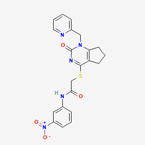 molecular formula C21H19N5O4S B2970242 N-(3-nitrophenyl)-2-((2-oxo-1-(pyridin-2-ylmethyl)-2,5,6,7-tetrahydro-1H-cyclopenta[d]pyrimidin-4-yl)thio)acetamide CAS No. 899730-89-3