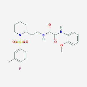 molecular formula C23H28FN3O5S B2970245 N1-(2-(1-((4-氟-3-甲基苯基)磺酰基)哌啶-2-基)乙基)-N2-(2-甲氧基苯基)草酰胺 CAS No. 898461-05-7