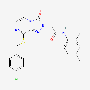 molecular formula C23H22ClN5O2S B2970247 2-{8-[(4-氯苄基)硫anyl]-3-氧代[1,2,4]三唑并[4,3-a]吡嗪-2(3H)-基}-N-(2,4,6-三甲基苯基)乙酰胺 CAS No. 1251601-50-9