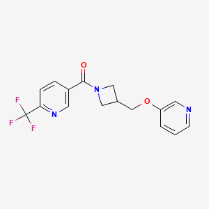 molecular formula C16H14F3N3O2 B2970250 [3-(Pyridin-3-yloxymethyl)azetidin-1-yl]-[6-(trifluoromethyl)pyridin-3-yl]methanone CAS No. 2379988-42-6