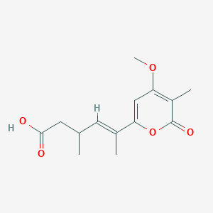 molecular formula C14H18O5 B2970260 (E)-5-(4-甲氧基-5-甲基-6-氧代吡喃-2-基)-3-甲基己-4-烯酸 CAS No. 1083198-57-5