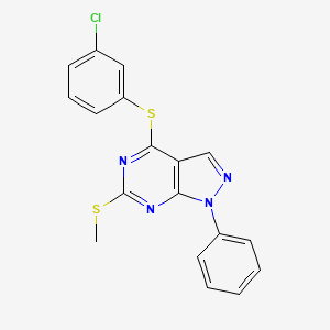 molecular formula C18H13ClN4S2 B2970261 3-chlorophenyl 6-(methylsulfanyl)-1-phenyl-1H-pyrazolo[3,4-d]pyrimidin-4-yl sulfide CAS No. 478247-61-9
