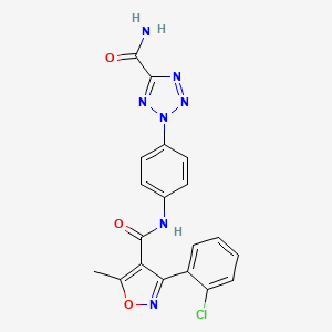 molecular formula C19H14ClN7O3 B2970266 N-(4-(5-carbamoyl-2H-tetrazol-2-yl)phenyl)-3-(2-chlorophenyl)-5-methylisoxazole-4-carboxamide CAS No. 1396800-18-2