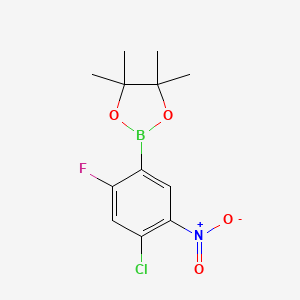 molecular formula C12H14BClFNO4 B2970271 2-(4-Chloro-2-fluoro-5-nitrophenyl)-4,4,5,5-tetramethyl-1,3,2-dioxaborolane CAS No. 2377606-97-6