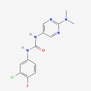 molecular formula C13H13ClFN5O B2970274 1-(3-氯-4-氟苯基)-3-(2-(二甲氨基)嘧啶-5-基)脲 CAS No. 1396853-09-0