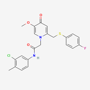 molecular formula C22H20ClFN2O3S B2970280 N-(3-chloro-4-methylphenyl)-2-(2-(((4-fluorophenyl)thio)methyl)-5-methoxy-4-oxopyridin-1(4H)-yl)acetamide CAS No. 920344-19-0