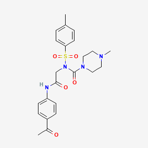 molecular formula C23H28N4O5S B2970285 N-(2-((4-acetylphenyl)amino)-2-oxoethyl)-4-methyl-N-tosylpiperazine-1-carboxamide CAS No. 887196-79-4