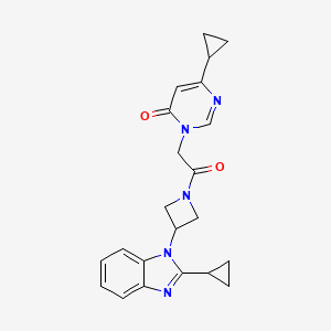 molecular formula C22H23N5O2 B2970298 6-Cyclopropyl-3-[2-[3-(2-cyclopropylbenzimidazol-1-yl)azetidin-1-yl]-2-oxoethyl]pyrimidin-4-one CAS No. 2379984-07-1