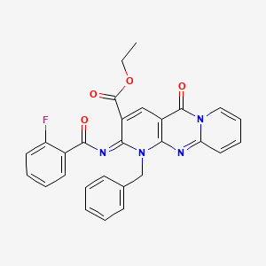 molecular formula C28H21FN4O4 B2970299 (Z)-ethyl 1-benzyl-2-((2-fluorobenzoyl)imino)-5-oxo-2,5-dihydro-1H-dipyrido[1,2-a:2',3'-d]pyrimidine-3-carboxylate CAS No. 534581-30-1