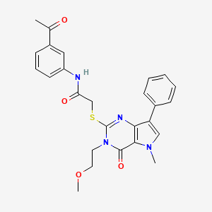molecular formula C26H26N4O4S B2970305 N-(3-acetylphenyl)-2-((3-(2-methoxyethyl)-5-methyl-4-oxo-7-phenyl-4,5-dihydro-3H-pyrrolo[3,2-d]pyrimidin-2-yl)thio)acetamide CAS No. 1115338-59-4