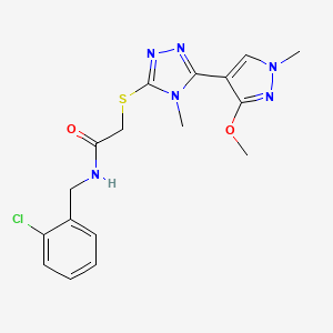 molecular formula C17H19ClN6O2S B2970311 N-(2-氯苄基)-2-((5-(3-甲氧基-1-甲基-1H-吡唑-4-基)-4-甲基-4H-1,2,4-三唑-3-基)硫代)乙酰胺 CAS No. 1013773-62-0