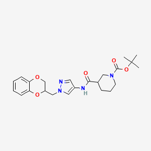 molecular formula C23H30N4O5 B2970315 叔丁基3-((1-((2,3-二氢苯并[b][1,4]二氧杂环-2-基)甲基)-1H-吡唑-4-基)氨基甲酰基)哌啶-1-甲酸酯 CAS No. 1798514-34-7