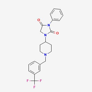 molecular formula C22H22F3N3O2 B2970318 3-Phenyl-1-(1-(3-(trifluoromethyl)benzyl)piperidin-4-yl)imidazolidine-2,4-dione CAS No. 2034279-48-4