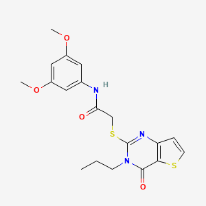 molecular formula C19H21N3O4S2 B2970333 N-(3,5-dimethoxyphenyl)-2-[(4-oxo-3-propyl-3,4-dihydrothieno[3,2-d]pyrimidin-2-yl)sulfanyl]acetamide CAS No. 1252886-04-6