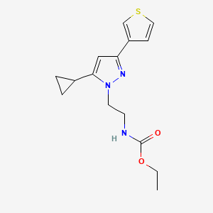 molecular formula C15H19N3O2S B2970337 ethyl (2-(5-cyclopropyl-3-(thiophen-3-yl)-1H-pyrazol-1-yl)ethyl)carbamate CAS No. 2034585-34-5
