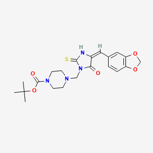 molecular formula C21H26N4O5S B2970349 叔丁基 4-{[4-(1,3-苯并二氧唑-5-亚甲基)-5-氧代-2-硫代-1-咪唑烷基]甲基}四氢-1(2H)-吡嗪-1-羧酸酯 CAS No. 865659-64-9