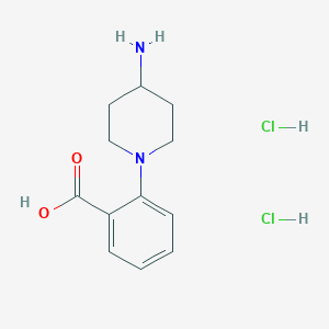 molecular formula C12H18Cl2N2O2 B2970350 2-(4-氨基哌啶-1-基)苯甲酸；二盐酸盐 CAS No. 2305253-03-4