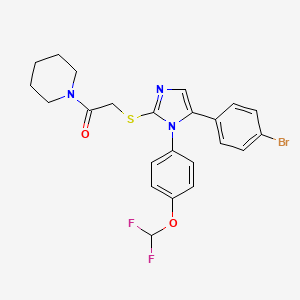 molecular formula C23H22BrF2N3O2S B2970352 2-((5-(4-bromophenyl)-1-(4-(difluoromethoxy)phenyl)-1H-imidazol-2-yl)thio)-1-(piperidin-1-yl)ethanone CAS No. 1226447-13-7