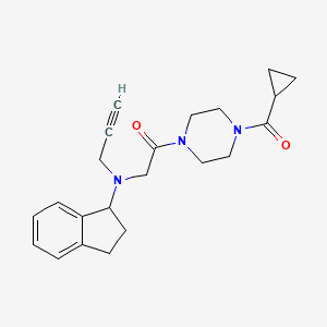 molecular formula C22H27N3O2 B2970355 1-(4-cyclopropanecarbonylpiperazin-1-yl)-2-[(2,3-dihydro-1H-inden-1-yl)(prop-2-yn-1-yl)amino]ethan-1-one CAS No. 1252193-34-2