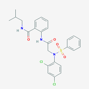 molecular formula C25H25Cl2N3O4S B297037 2-({[2,4-dichloro(phenylsulfonyl)anilino]acetyl}amino)-N-isobutylbenzamide 