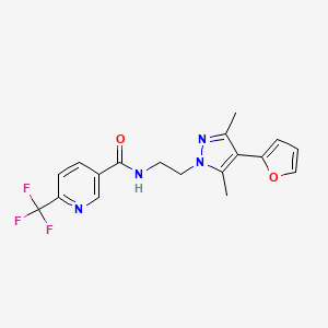 molecular formula C18H17F3N4O2 B2970371 N-(2-(4-(furan-2-yl)-3,5-dimethyl-1H-pyrazol-1-yl)ethyl)-6-(trifluoromethyl)nicotinamide CAS No. 2034294-21-6