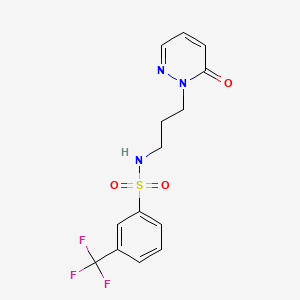 molecular formula C14H14F3N3O3S B2970386 N-(3-(6-oxopyridazin-1(6H)-yl)propyl)-3-(trifluoromethyl)benzenesulfonamide CAS No. 1105234-46-5
