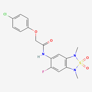 molecular formula C16H15ClFN3O4S B2970395 2-(4-氯苯氧基)-N-(6-氟-1,3-二甲基-2,2-二氧化-1,3-二氢苯并[c][1,2,5]噻二唑-5-基)乙酰胺 CAS No. 2034589-10-9