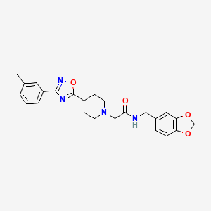 molecular formula C24H26N4O4 B2970401 N-(1,3-苯并二氧杂环-5-基甲基)-2-{4-[3-(3-甲基苯基)-1,2,4-恶二唑-5-基]哌啶-1-基}乙酰胺 CAS No. 1251703-78-2