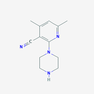 molecular formula C12H16N4 B2970402 4,6-二甲基-2-哌嗪-1-基烟腈 CAS No. 163613-82-9