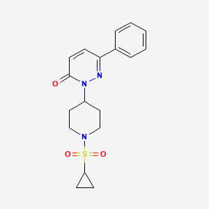 molecular formula C18H21N3O3S B2970405 2-(1-Cyclopropylsulfonylpiperidin-4-yl)-6-phenylpyridazin-3-one CAS No. 2379986-95-3