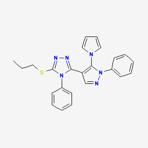 molecular formula C24H22N6S B2970421 4-phenyl-3-[1-phenyl-5-(1H-pyrrol-1-yl)-1H-pyrazol-4-yl]-5-(propylsulfanyl)-4H-1,2,4-triazole CAS No. 477709-77-6