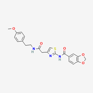 molecular formula C22H21N3O5S B2970443 N-(4-(2-((4-甲氧基苯乙基)氨基)-2-氧代乙基)噻唑-2-基)苯并[d][1,3]二氧杂环-5-甲酰胺 CAS No. 941947-59-7