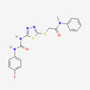 molecular formula C18H16FN5O2S2 B2970450 2-((5-(3-(4-氟苯基)脲基)-1,3,4-噻二唑-2-基)硫代)-N-甲基-N-苯基乙酰胺 CAS No. 886937-91-3
