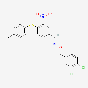 molecular formula C21H16Cl2N2O3S B2970456 4-[(4-methylphenyl)sulfanyl]-3-nitrobenzenecarbaldehyde O-(3,4-dichlorobenzyl)oxime CAS No. 477852-22-5