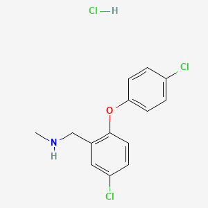 molecular formula C14H14Cl3NO B2970462 {[5-Chloro-2-(4-chlorophenoxy)phenyl]methyl}(methyl)amine hydrochloride CAS No. 2089258-32-0