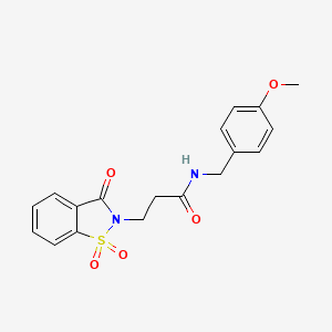 molecular formula C18H18N2O5S B2970487 3-(1,1-dioxido-3-oxobenzo[d]isothiazol-2(3H)-yl)-N-(4-methoxybenzyl)propanamide CAS No. 899995-93-8