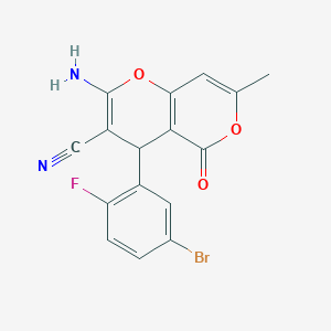 molecular formula C16H10BrFN2O3 B2970503 2-氨基-4-(5-溴-2-氟苯基)-7-甲基-5-氧代-4H,5H-吡喃并[4,3-b]吡喃-3-腈 CAS No. 311333-68-3