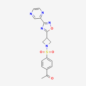 molecular formula C17H15N5O4S B2970504 1-(4-((3-(3-(Pyrazin-2-yl)-1,2,4-oxadiazol-5-yl)azetidin-1-yl)sulfonyl)phenyl)ethanone CAS No. 1324680-00-3