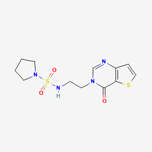 molecular formula C12H16N4O3S2 B2970508 N-(2-(4-oxothieno[3,2-d]pyrimidin-3(4H)-yl)ethyl)pyrrolidine-1-sulfonamide CAS No. 1903607-14-6