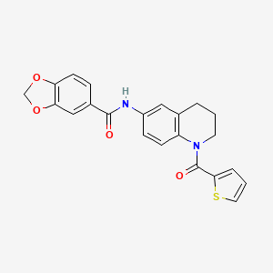 molecular formula C22H18N2O4S B2970511 N-[1-(thiophene-2-carbonyl)-3,4-dihydro-2H-quinolin-6-yl]-1,3-benzodioxole-5-carboxamide CAS No. 946245-91-6