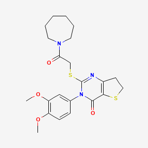 molecular formula C22H27N3O4S2 B2970516 2-((2-(azepan-1-yl)-2-oxoethyl)thio)-3-(3,4-dimethoxyphenyl)-6,7-dihydrothieno[3,2-d]pyrimidin-4(3H)-one CAS No. 877655-50-0