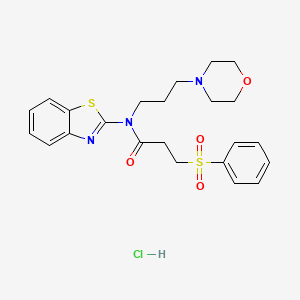 molecular formula C23H28ClN3O4S2 B2970524 N-(benzo[d]thiazol-2-yl)-N-(3-morpholinopropyl)-3-(phenylsulfonyl)propanamide hydrochloride CAS No. 1177493-71-8