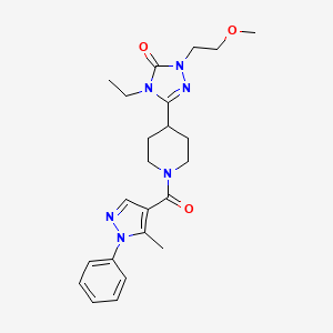 molecular formula C23H30N6O3 B2970532 4-乙基-1-(2-甲氧基乙基)-3-(1-(5-甲基-1-苯基-1H-吡唑-4-羰基)哌啶-4-基)-1H-1,2,4-三唑-5(4H)-酮 CAS No. 1797587-52-0