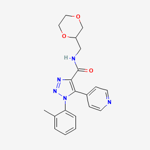 molecular formula C20H21N5O3 B2970535 N-(1,4-dioxan-2-ylmethyl)-1-(2-methylphenyl)-5-pyridin-4-yl-1H-1,2,3-triazole-4-carboxamide CAS No. 1396858-07-3