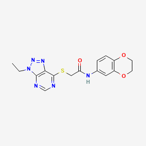 molecular formula C16H16N6O3S B2970537 N-(2,3-dihydrobenzo[b][1,4]dioxin-6-yl)-2-((3-ethyl-3H-[1,2,3]triazolo[4,5-d]pyrimidin-7-yl)thio)acetamide CAS No. 1058231-96-1